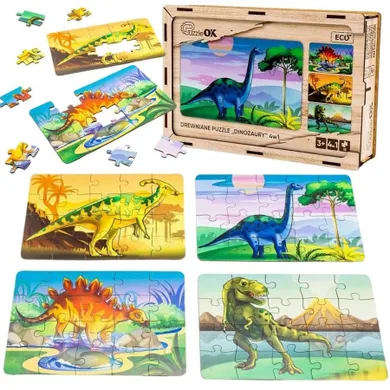 PuzzleOK, Dinozaury, puzzle drewniane 4w1