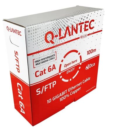 Q-lantec, kabel, S/FTP kat.6A, sieciowy, skrętka, LSOH, Dca 4-2-23 AWG, 10Gb/s, szary, 100m, KIS6ALSOH100DQ