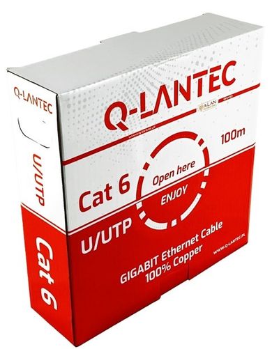 Q-lantec, kabel, U/UTP kat.6, sieciowy, skrętka, PVC, Eca 4PR, 1Gb/s, 10Gb/s do 55m, szary, 100m, KIU6PVC100Q