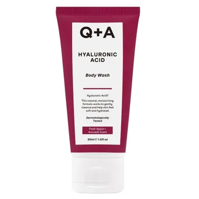 Q+A, Hyaluronic Acid Body Wash, mini nawilżający żel do mycia ciała z kwasem hialuronowym, 50 ml