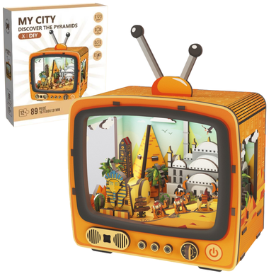 QBI, Egipskie Piramidy, miniaturowy telewizor retro, podświetlenie LED, puzzle 3D, 89 elementów