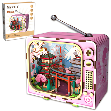 QBI, Góra Fuji, miniaturowy telewizor retro, podświetlenie LED, puzzle 3D, 129 elementów