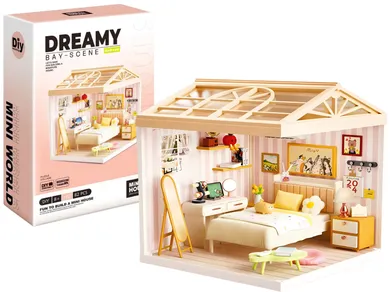 QBI, miniaturowy domek LED, sypialnia, puzzle 3D, 82 elementów