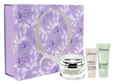 Qiriness, nawilżający krem do twarzy, 50 ml + głęboko nawilżająca maska-balsam, 25 ml + mleczko do demakijażu, 20 ml, zestaw prezentowy