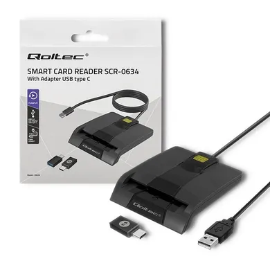 Qoltec, czytnik chipowych kart ID, inteligentny, SCR-0634, USB TYP C