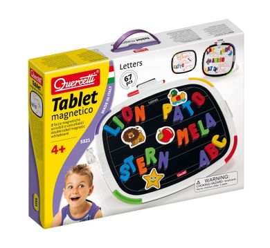 Quercetti, Tablica magnetyczna dwustronna Premium, Litery, 67 elementy