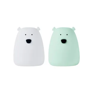 Rabbit & Friends, Miś mały, zestaw lampek silikonowych, biały i arktyczna zieleń