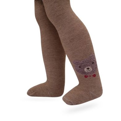 Rajstopy dziecięce, brązowe, puchaty wzór misia, Be Snazzy