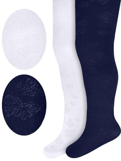 Rajstopy dziewczęce, granatowe, białe, zestaw, 2 szt., Milusie