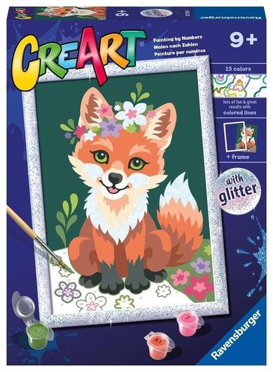Ravensburger, CreArt, malowanie po numerach, Lis z kwiatami