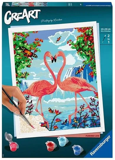 Ravensburger, CreArt, malowanie po numerach, Zakochane flamingi