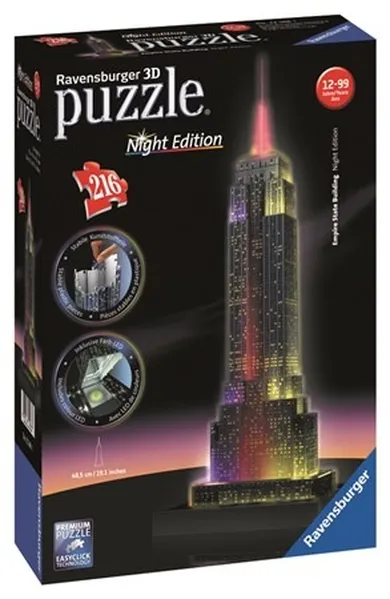 Ravensburger, Empire State Building nocą, puzzle 3D, 216 elementów