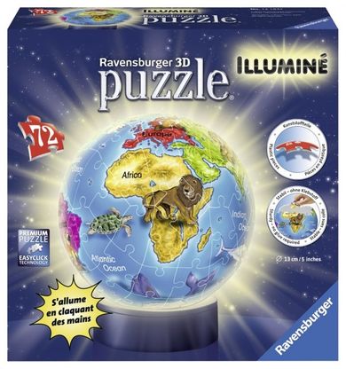 Ravensburger, Globus podświetlany, puzzle 3D, 72 elementy