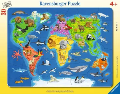 Ravensburger, Mapa świata zwierząt, puzzle, 30 elementów