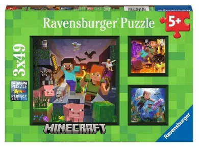Ravensburger, Minecraft, puzzle dla dzieci 2D, 3-49 elementów
