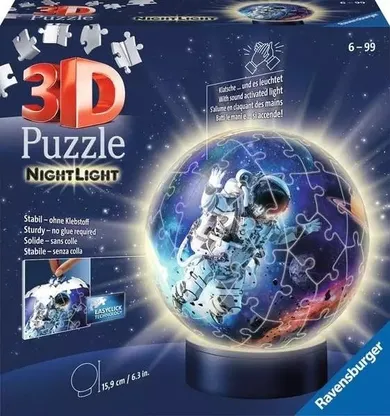 Ravensburger, Świecąca Kula: Astronauta, puzzle 3D, 74 elementy