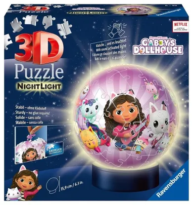 Ravensburger, Świecąca Kula, Koci Domek Gabi, puzzle 3D, 74 elementy