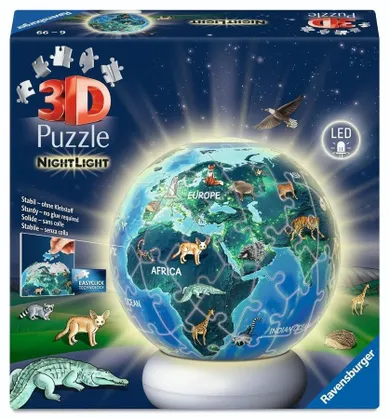 Ravensburger, Ziemia nocą, globus, puzzle 3D, lampka, 72 elementy