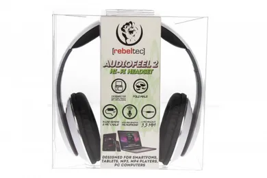 Rebeltec, słuchawki nauszne z mikrofonem, stereo, 4pin mini jack, Audiofeel2, białe