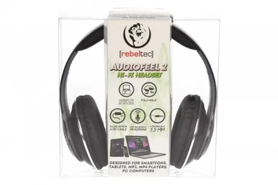Rebeltec, słuchawki nauszne z mikrofonem, stereo, 4pin mini jack, Audiofeel2, czarne