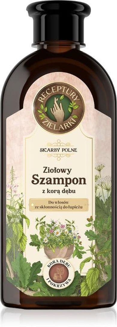 Receptury Zielarki, Skarby polne, ziołowy szampon z korą dębu do włosów ze skłonnością do łupieżu, 350 ml