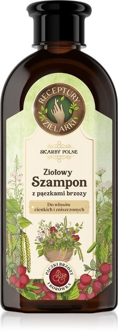 Receptury Zielarki, Skarby polne, ziołowy szampon z pączkami brzozy, do włosów cienkich i zniszczonych, 350 ml
