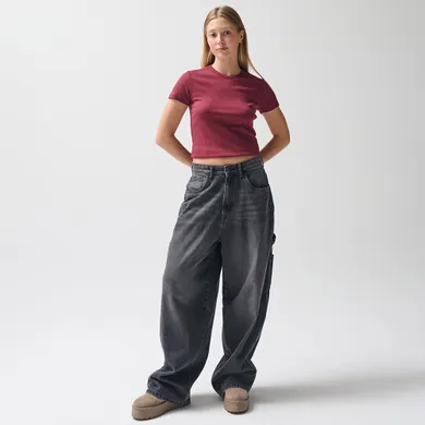Regulowane grafitowe jeansy unisex o kroju super baggy NOWEAR
