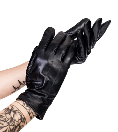 Rękawiczki damskie, do ekranów dotykowych, czarne, skórzane, Rovicky