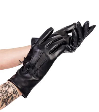 Rękawiczki damskie, do ekranów dotykowych, czarne, skórzane, Rovicky