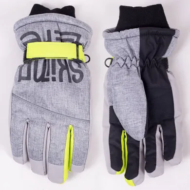 Rękawiczki narciarskie chłopięce, szare, Yoclub