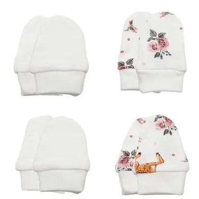 Rękawiczki niedrapki dziewczęce, ecru, zestaw, 4 szt., Nicol