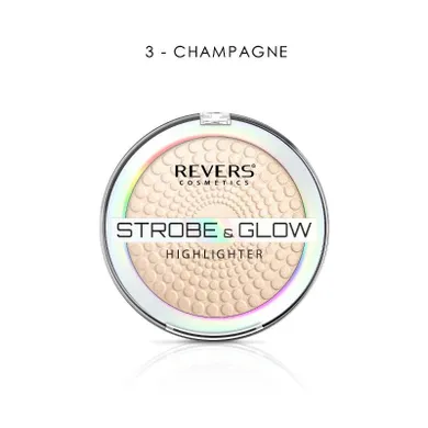 Revers, Strobe & Glow Highlighter, puder rozświetlający, 03 champagne, 8 g