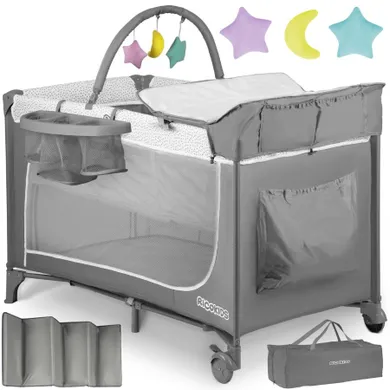 Ricokids, łóżeczko turystyczne z materacem i torbą, jasnoszare