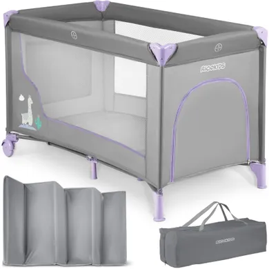 Ricokids, łóżeczko turystyczne, z materacem i torbą, szaro-lawendowe