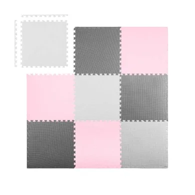 Ricokids, mata piankowa, puzzle, szaro-różowa, 9 elementów, 180-180 cm