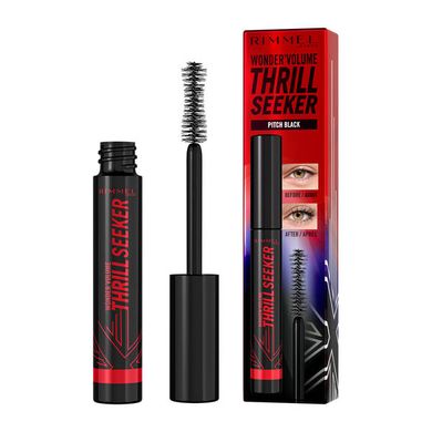 Rimmel, Wonder'Volume Thrill Seeker, wydłużający i zwiększający objętość tusz do rzęs z ultraczarnymi pigmentami, nr 004, Pitch Black, 8 ml