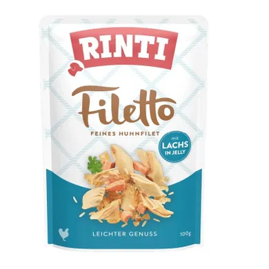 Rinti, Filetto, saszetka dla psa, kurczak i łosoś, w galaretce, 100g