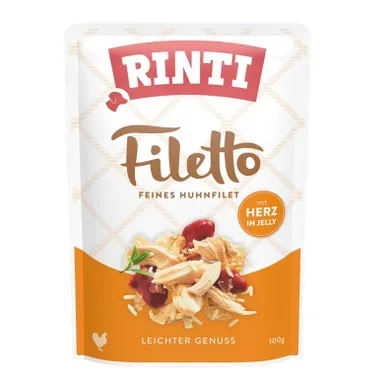 Rinti, Filetto, saszetka dla psa, kurczak i serca drobiowe, w galaretce, 100g
