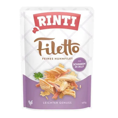 Rinti, Filetto, saszetka dla psa, kurczak i szynka, w galaretce, 100g