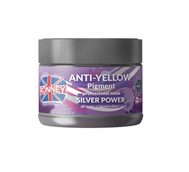 Ronney, Anti-Yellow Silver Power Professional Mask, srebrna maska do włosów blond rozjaśnianych i siwych, 300 ml