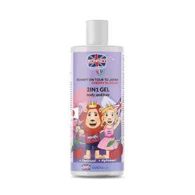 Ronney, Kids On Tour To Japan 2in1 Gel Body And Hair, delikatny żel do mycia ciała i włosów dla dzieci, wiśnia, 300 ml