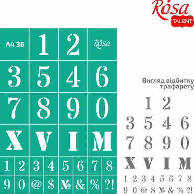 Rosa, szablon samoprzylepny wielokrotnego użytku, liczby, 21-29,7 cm