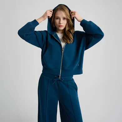 Rozpinana bluza z kapturem o kroju crop NOWEAR