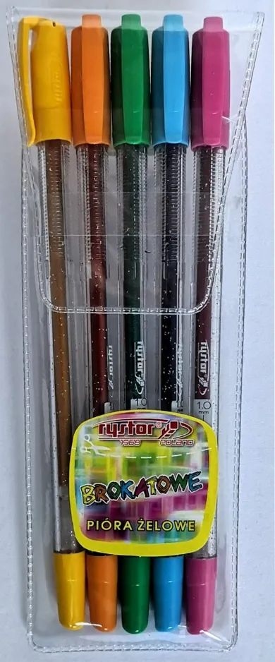 Rystor, długopisy żelowe, 5 kolorów brokatowych
