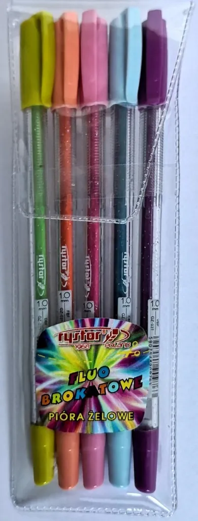 Rystor, długopisy żelowe, 5 kolorów, fluo i brokat