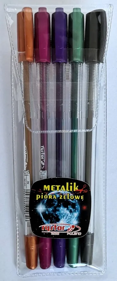 Rystor, długopisy żelowe, 5 kolorów metalicznych