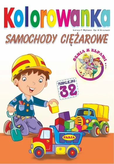 Samochody ciężarowe z naklejkami. Kolorowanka