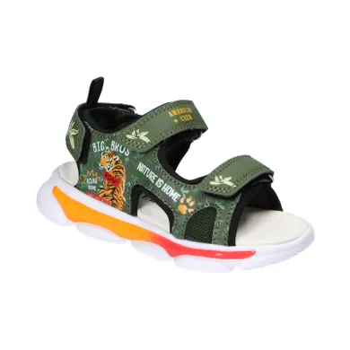 Sandały chłopięcie, khaki, skórzana wkładka, American Club