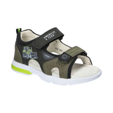 Sandały chłopięcie, khaki, skórzana wkładka, American Club