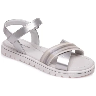 Sandały dziewczęce, srebrne, skórzana wkładka, Weestep